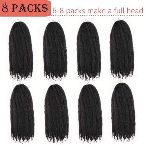 30 Inch Afro Kinky Curly Braiding Hair - Marley Twist Extensions, 8 Pack of 1B