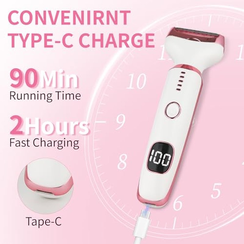 Electric Razor for Women Men with LED Display,4 in 1 Ladies Wet & Dry Body Razors and Facial Hair Remover, Rechargeable Hair Removal Kit for Nose Face Body Leg Bikini Arm Hair (White)