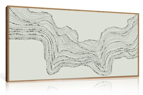 Wave Line Abstract Wall Art Set - 40x20 Inch Black Beige Minimalist Canvas Decor