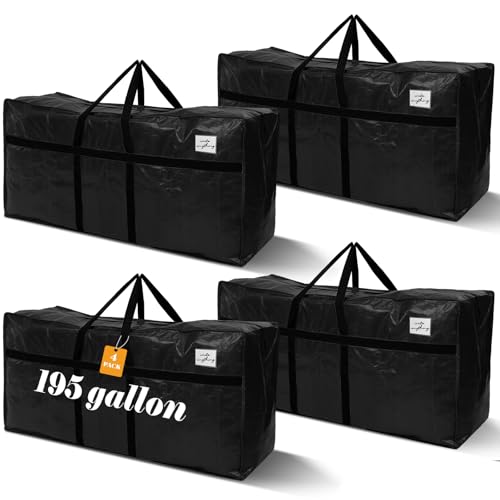 Windyun 195 Gal Extra Large Moving Bags - 4 Pack, Black, Heavy Duty Storage Bags
