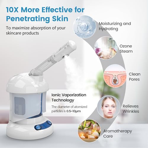 Nisperos Nano Ionic Facial Steamer with Rotatable Sprayer & 40-Minute Warm Mist – White