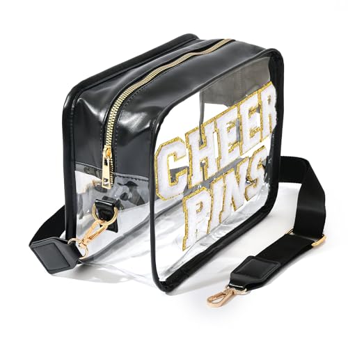 Cheer Pins Bag - Clear Cheerleading Competition Pin Holder with Chenille Letters & Adjustable Crossbody Strap