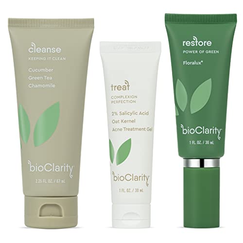 Mini 3-Piece Acne Treatment Set for Oily Skin - Vegan, Salicylic Acid, Green Gel