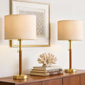 Mid Century Modern Wood & Gold Table Lamp - 22 Inch Nightstand Lamp for Bedroom & Living Room