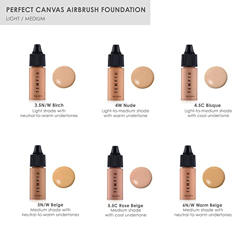 TEMPTU Perfect Canvas Airbrush Foundation: Anti-Aging, Long-Wear Makeup, Buildable Coverage For Hydrated And Healthy Skin Semi Matte, Natural Finish 24 Shades