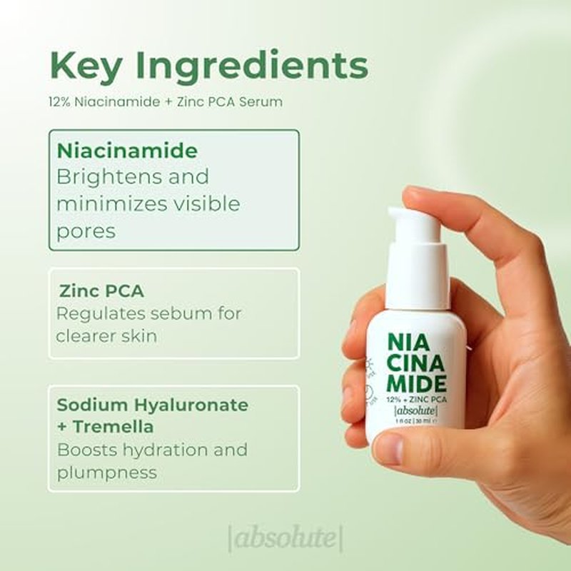 Absolute 12% Niacinamide + 1% Zinc PCA Serum ? Oil Balancing Serum for Refined-Looking Skin