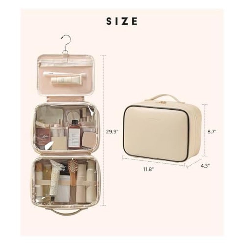 Hanging Toiletry Bag for Women, Large Travel Cosmetic Organizer with 360¡ÆHook ? PU Leather Waterproof Makeup Toiletry Bag, Portable Bathroom Travel Bag for Business Trips, Vacation