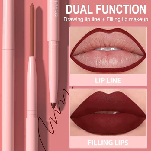 6 Pcs Retractable Natural Nude Beige Colors Lip Liner Lipstick Pencils Set for Shaping & Sculpting Lips,Mauve Maroon Dark Red Orange Chocolate Plum Creamy Matte Velvet Pigmented Crayon