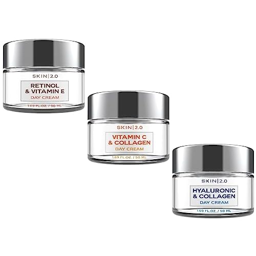 Moisturizer Facial Day Cream Moisturizer Value Set - Retinol and Vitamin E, Hyaluronic Acid and Collagen, Vitamin C and Collagen