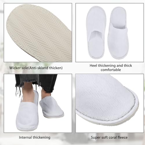 Tarpop 12 Pairs Disposable Slippers for Guests Bulk House Spa Slippers Fluffy Coral Fleece Indoor Hotel Shoes for Women Men Shoeless Home Hotel Bedroom Travel(White)