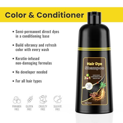 KINGMING Chestnut Brown Hair Dye Shampoo 3-in-1 for Gray Hair, Easy Hair Coloring