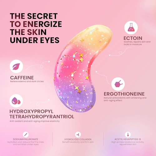 Tri-Color Glitter Under Eye Patches (48 Pairs) for Dark Circles & Puffiness - Nourishing Collagen & Hyaluronic Acid