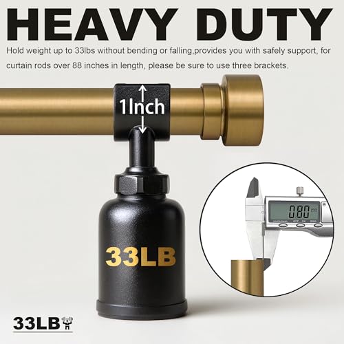 Lootkell 2 Pack Adjustable Warm Gold Curtain Rods - Heavy Duty Brass Window Support 16-150 Inches