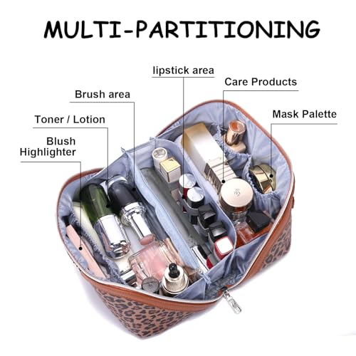 Travel Makeup Bag Organizer Set - 3 Pcs Leopard Cosmetic Bags for Women