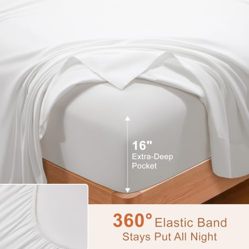 SONORO KATE Silver Infused Queen Bed Sheets - 600 Thread Count Cotton, White