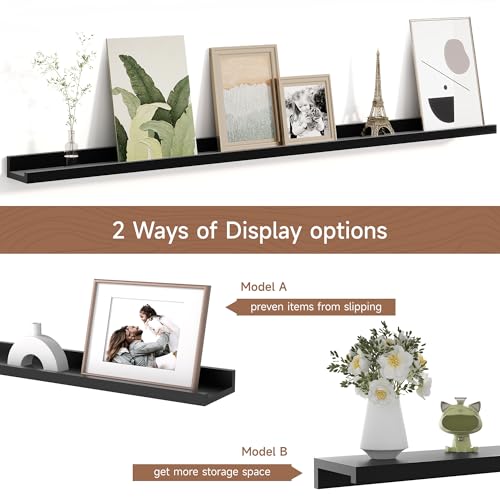 Floating Picture Ledge Shelf Set of 4 - 48 Inch Wall Mount Book & Photo Display, Black Variation of THIS listing
