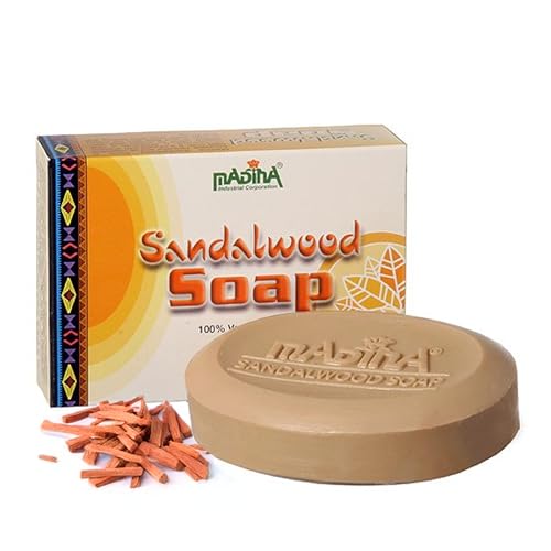 Madina Sandalwood Soap Bar ? Moisturizing, Gentle Cleanser, Aromatic Sandalwood, Vitamin E, Aloe Vera, 100% Vegetable-Based, For All Skin Types, 6 Pack (3.5 oz Each)