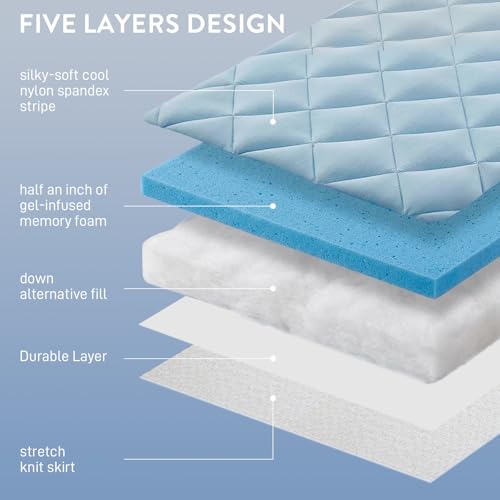 King Cooling Mattress Topper Gel-Infused Memory Foam Bed Pad
