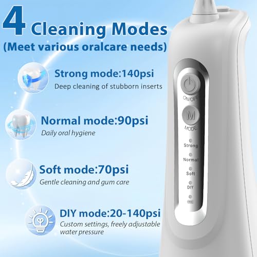 Cordless Water Flosser 300ML Rechargeable Dental Pick for Braces - White