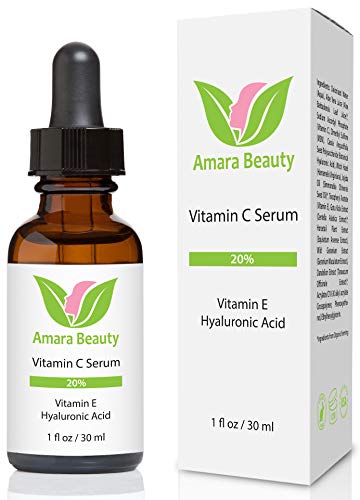 Amara Beauty Vitamin C Serum 20% with Hyaluronic Acid & Vitamin E - 1 Fl Oz Pack of 2