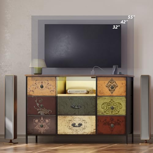VASICAR Wide TV Stand for 55-Inch TV with LED Lights & Power Outlets - Pattern