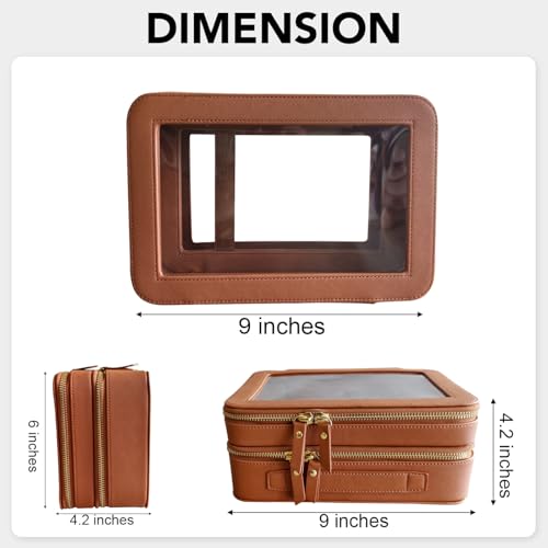 Travel Toiletry Bag with Dual Compartments - Brown, 9x6x4.2 Inches (Variation SHC-TL-2)