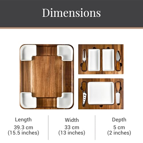 Expandable Acacia Cheese Board Set with Hidden Drawers & Cutlery - No Engraving