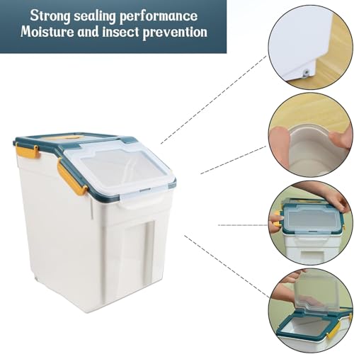 AnRui 50 lb Rice Storage Container, Airtight Flour Bucket, Blue (2 Pcs) - 25/45 lb variant