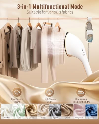 Hanging Garment Steamer 2-in-1 Handheld & Iron, 1500W Leak-Proof Clothes Steamer
