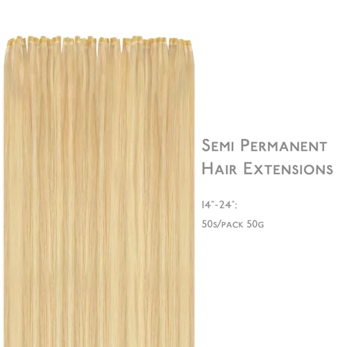 WENNALIFE U Tip Hair Extensions 14in 50g Light Blonde Golden Blonde Remy Keratin