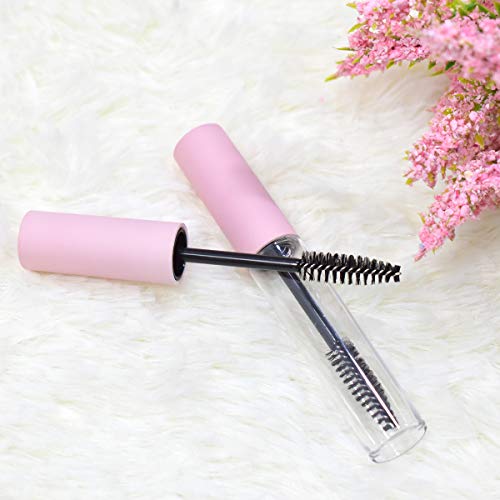 GTHER 10PCS 10ML Empty Mascara Tube Bottle With Eyelash Wand, Rubber Inserts & Funnels Set for Castor Oil/Growth Oil, DIY Cream Container With Cap, Matte Pink