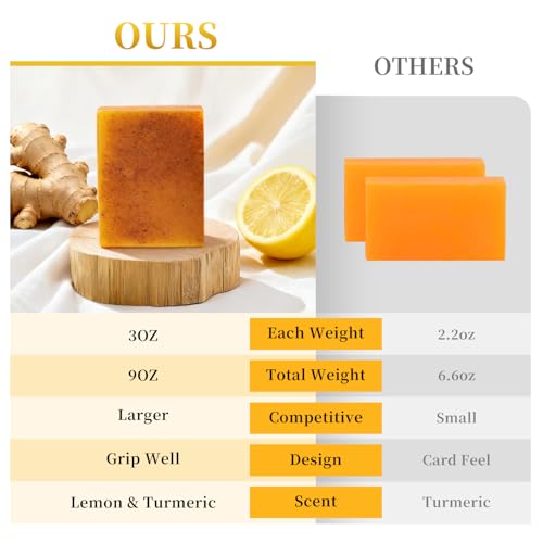 Lemon Turmeric Soap Bars for Face Body - Improve Skin Texture Turmeric Soap Bar with African Net Sponge, 4 Bars