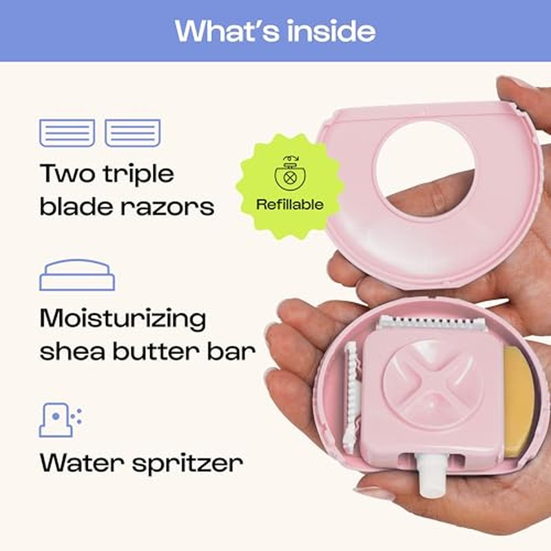 Alleyoop Portable Travel Razors For Women - On-the-Go Mini Triple-Blade Razor & Shaver - Clean & Close Shave with Moisturizing Bar & Refillable Spray Bottle - Gentle for All Skin Types (Dusty Pink)