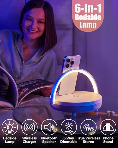 Bedside Lamp with Wireless Charger Touch Control LED Night Light Gift for Women