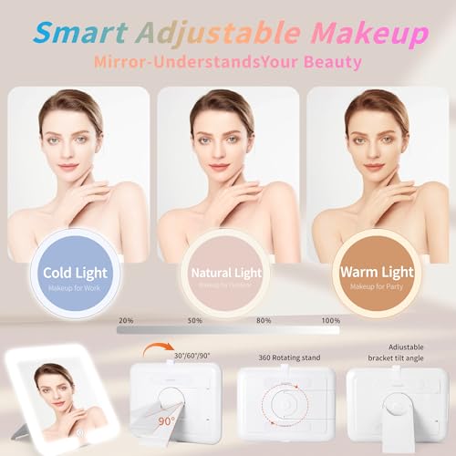 Gdsshuhung Brown Makeup Bag with LED Mirror - 11.5-inch Travel Cosmetic Organizer