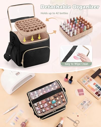 Prokva Black Double-Layer Nail Polish Organizer Bag Holds 42 Bottles