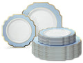 120 Pieces Disposable Plastic Dinner and Salad Plates Set - Imperial Blue & Gold, Heavyweight for Weddings & Parties