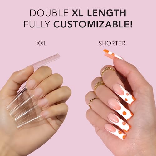 Non C-Curve Square Nail Tips Double XL Natural 500 Pack - Flawless Long-Lasting Extensions