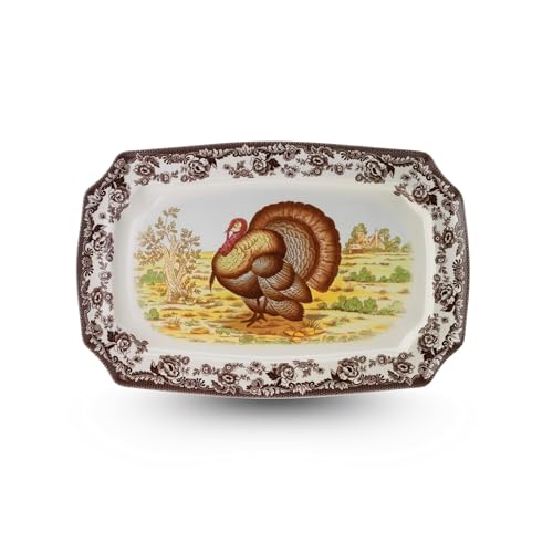 Spode Woodland Turkey Rectangular Serving Platter 17.5" with Heritage Pattern