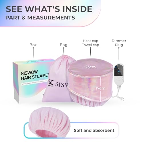 SISWOW Hair Steamer Heat Cap for Deep Conditioning, 10-Level Temperature Control, Portable Waterproof Hair Treatment Cap