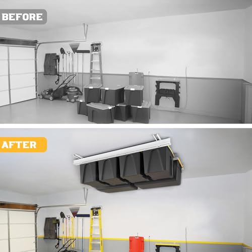 WALMANN Overhead Garage Storage Rack with Ceiling Bin Rails - White