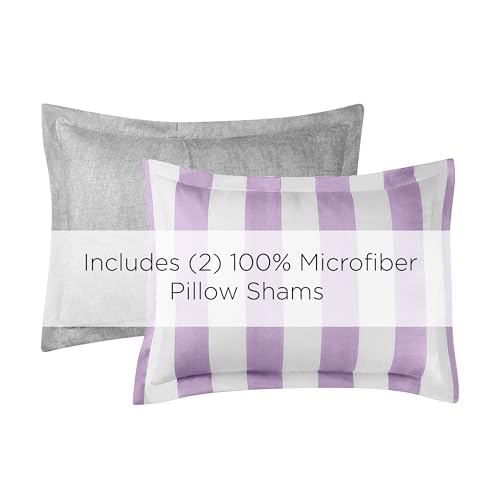 Reversible Bedding Set Queen Lavender White Stripe 6 Piece Bedroom Decor