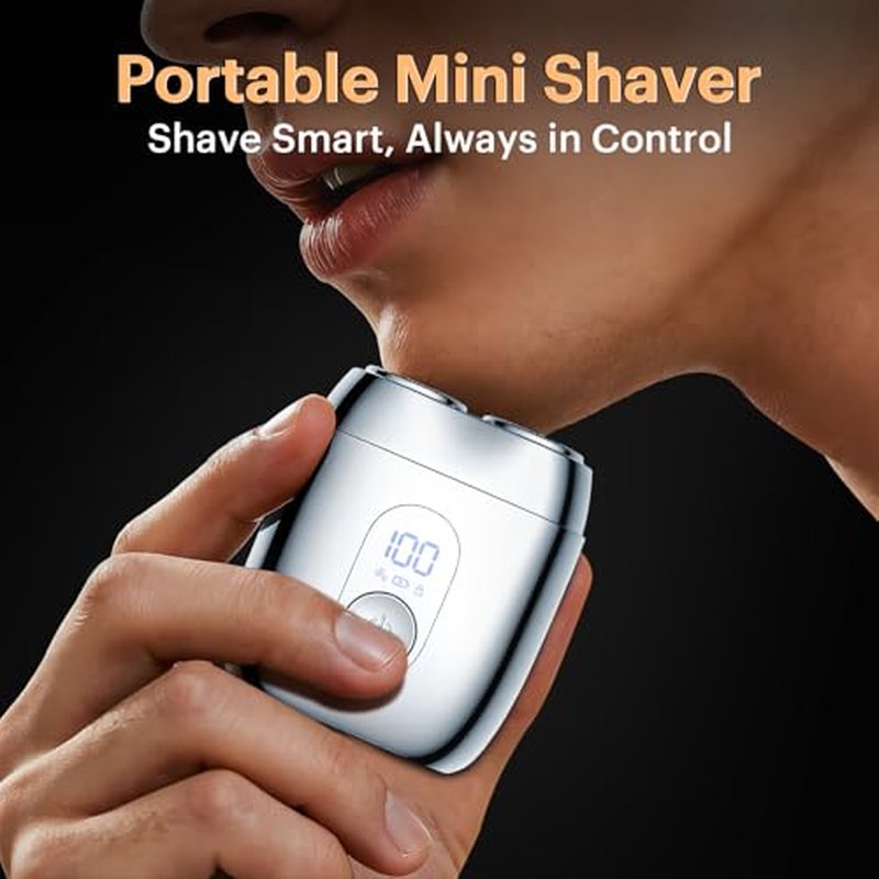 2026 New Portable Alloy Mini Shaver ? Electric Travel Gift Razor for Men, LED Display, USB-C Rechargeable 60-Mins Runtime, Waterproof, Wet/Dry Shave, Easy Cleaning Magnetic Detachable Head, Silver