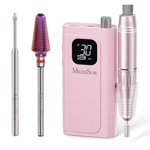 MelodySusie Professional Rechargeable Nail Drill 30000 RPM with Professional Tornado and Cuticle Clean Nail Drill Bit