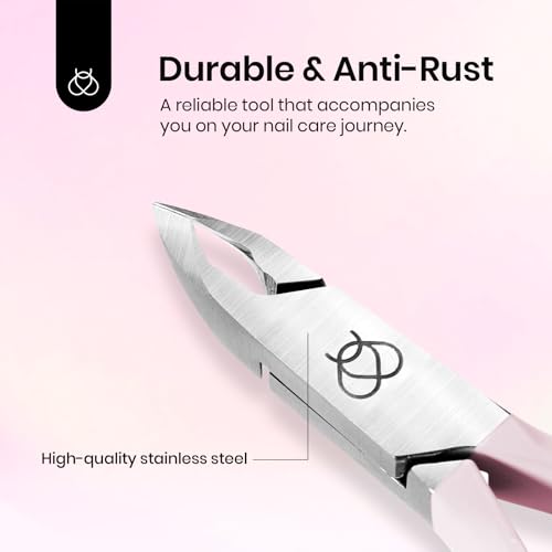 Beetles Cuticle Trimmer Nail Cuticle Nippers 0.16 Inch Fine Jaw Cuticles Cutter Stainless Steel Cuticles Remover Scissors Beginner Friendly Nail Art Tools for Manicure Care Pink