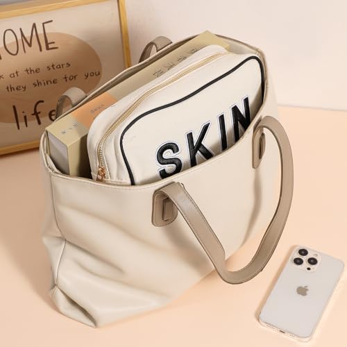 Black Hair Skin Face 3Pcs Canvas Makeup Bag Set - Chenille Letter Organizer