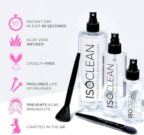 Isoclean Makeup Brush Cleaner Spray 9 fl oz - Fast Dry, No Rinse, Aloe Vera Formula