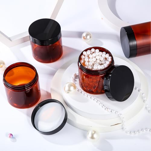 Plastic Jars with Lids - 8oz Amber Containers Bulk Pack of 60 - Leakproof & Transparent