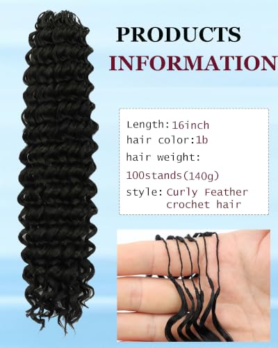 16 Inch Curly Feather Crochet Hair Extensions - 100 Strands, 1B