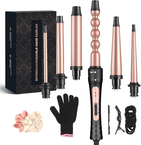 Large 6-in-1 Ceramic Curling Iron Set with Interchangeable Barrels